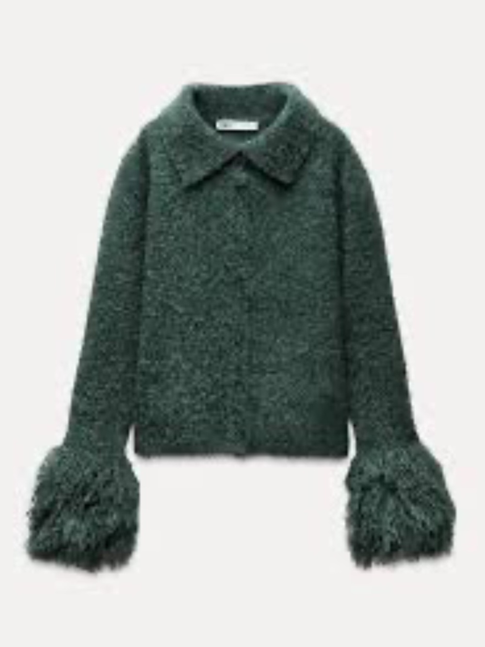 ZARA FRINGED GREEN SLEEVE KNIT JACKET - Size Small